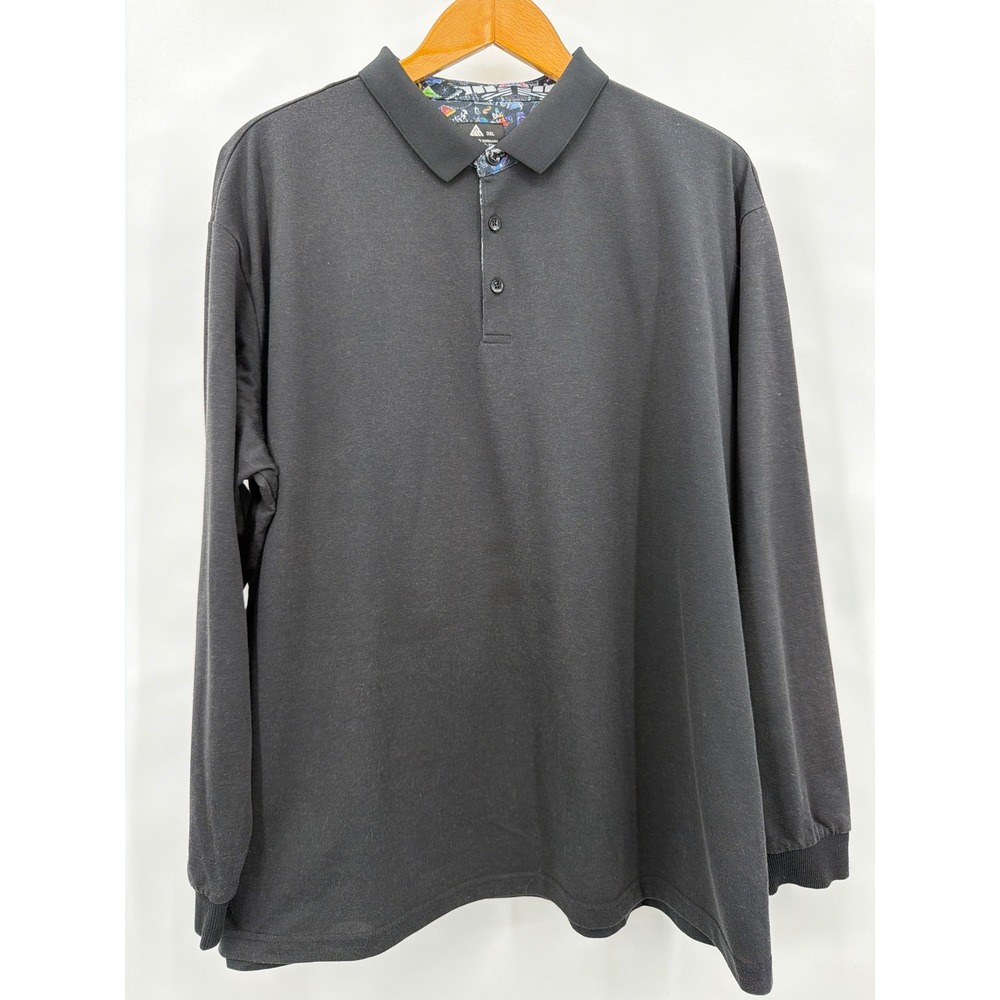 Mens Charcoal Gray Long Sleeve Polo‎ Shirt Graphic Tokyo Trim Knit 3XL